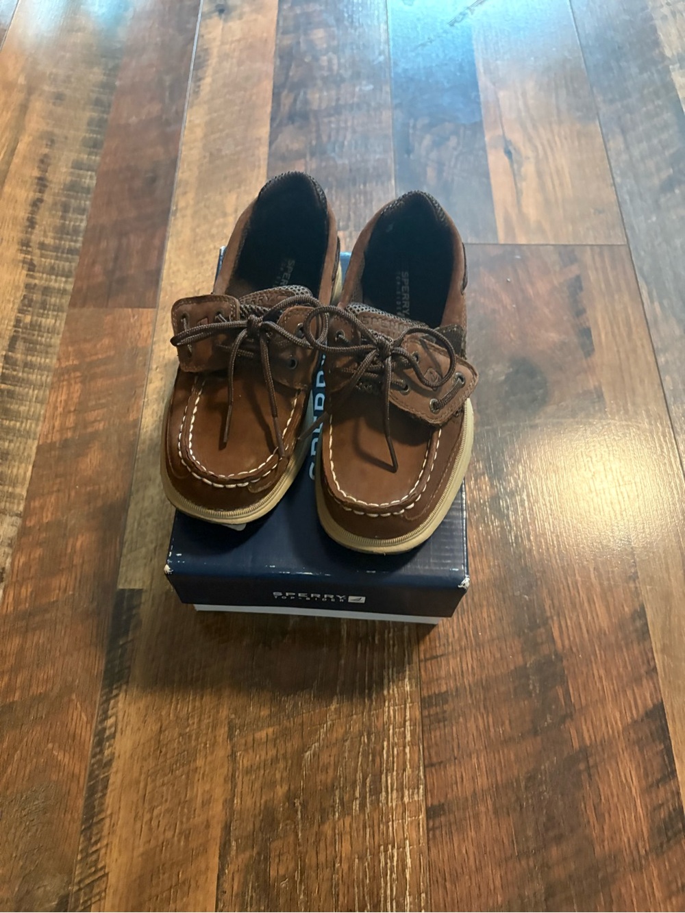 Sperry Kids Brown Suede Moccasins with Tan Sole